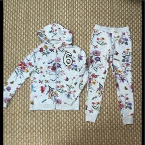 Zara Kids Zip Up Floral Hoodie & Matching  Joggers Set Girl Sz 13/14 Year 164 Cm
